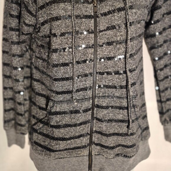 FOREVER 21 zippered Hoodie, Black and gray w/ silver sequins in size small - Picture 10 of 16
